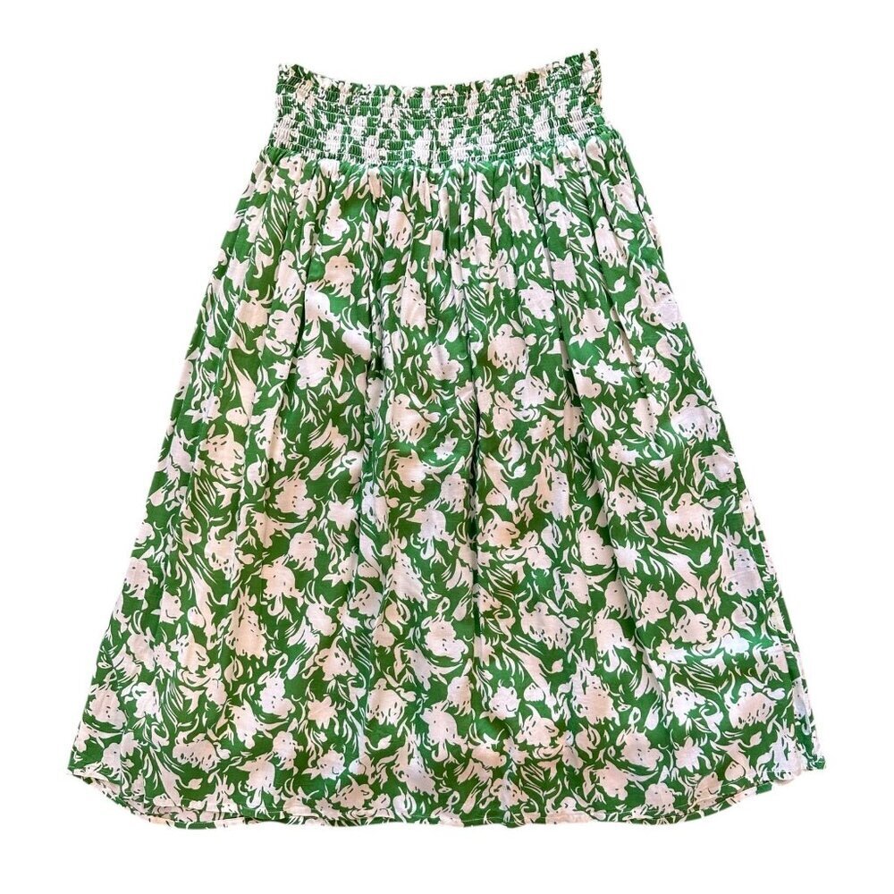Porridge Green & Ivory Floral Smocked Midi Skirt Size Small - Picture 4 of 6